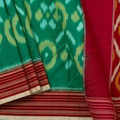 Green And Red Pochampally Ikkat Cotton Saree For Office Wear PV SC 233