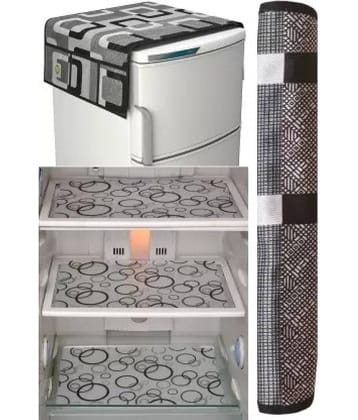 Crosmo Polyester Floral Printed Fridge Mat & Cover ( 64 18 ) Pack of 5 - Black