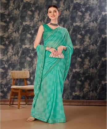 Women's Zomto Cheked Saree with Unstitched Blouse (Rama Green, 5-6 Mtrs)