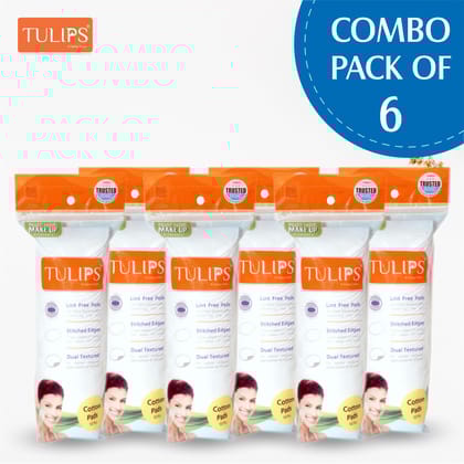 Tulips 50 Round Facial Cotton Pads in a Ziplock Bag (Pack of 6)