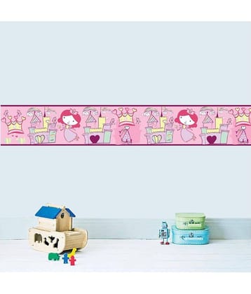 Decor Villa Drawing PVC Multicolour Border Sticker - Pack of 1