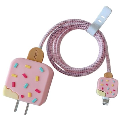 Valente Protective Case For Samsung 25w Charger with Cable protector-Ice cream Strawberry