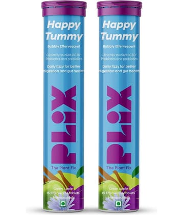 Plix Happy Tummy Pre+Probiotic 15 Effervescent Tablets For Good Gut Metabolism Pack of 2 Green Apple