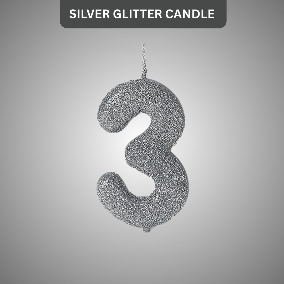No. 3 Glitter Silver Candle - 1PC