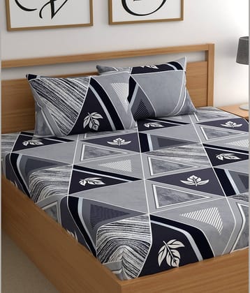 CG HOMES Microfibre Floral Fitted 1 Bedsheet with 2 Pillow Covers ( Double Bed ) - Gray