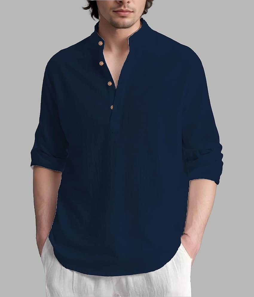 TrendiVastra Light Green Cotton Blend Men's Shirt Style Kurta ( Pack of 1 )