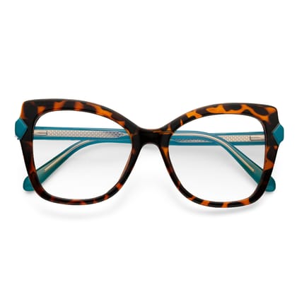 PERKEY Full Rim Cat Eye-Oversized Transparent Computer Blue Cut Spectacles Frames Women - OPTL005-C2-Medium / Clear / Brown