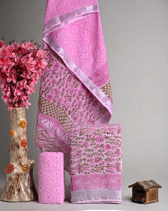 Linen Cotton Suits  Bagru Hand Block Printed Linen Suits With Zari BorderSize:-Top & Dupatta:- Linen Cotton  (2.50+2.50) mtrsBottom :-Cotton 2.50 mtrs