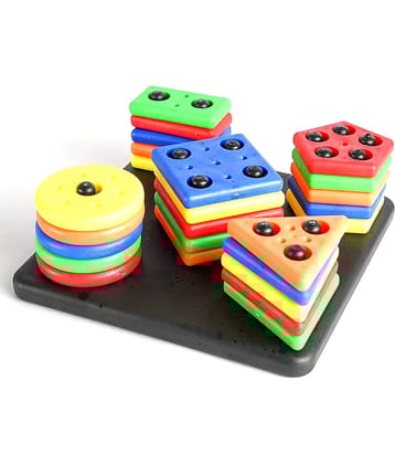 RAINBOW RIDERS  Square Shape Stacker Puzzle Game  - Geometric Shapes Circle, Triangle, Rectangle, Square, Pentagon - Sorting & Stacking Educational Toy - Shapes & Colour Recognition – Rectangle For Boys Girls Age 3-5+ Years Plastic (Multicolor) Stacker