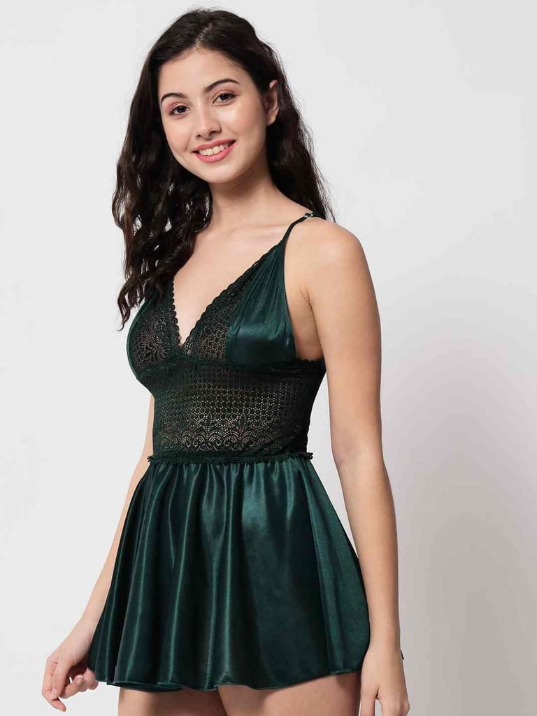 Plus Size Sexy Satin and Lace Honeymoon Babydoll Bikini Dress 07Gb S-10XL - Nightwear & Loungewear | Buy online on ZillyBuy