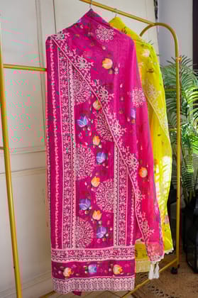 Jina Cotton Hand Painted Unstitched Suit-Yellow