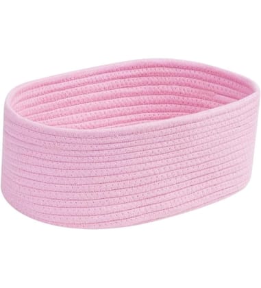 Generic Cotton Oval 10x7x5 Inch Bedside Organizer With Out Lid (Pink)-PID66450