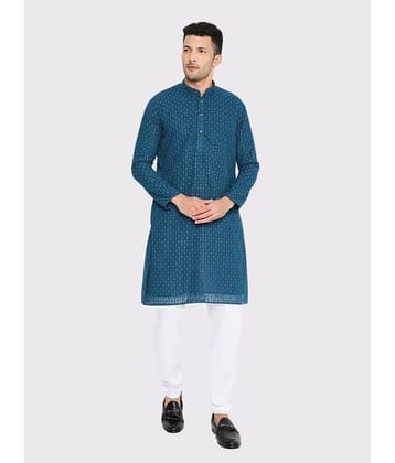 Maharaja - Blue Georgette Regular Fit Men's Kurta Pyjama Set ( Pack of 1 )