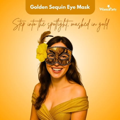 Golden Sequin Eye Mask with Yellow Flower