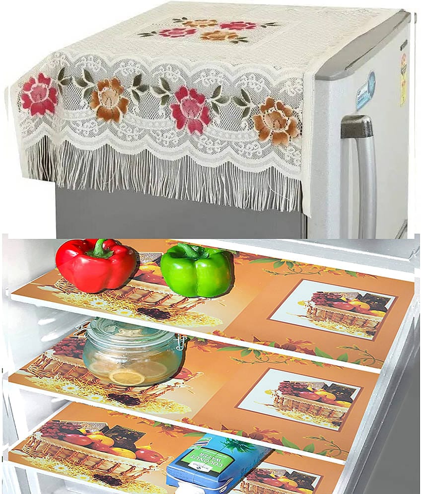 Crosmo Polyester Floral Printed Fridge Mat & Cover ( 99 53 ) Pack of 4 - Multicolor
