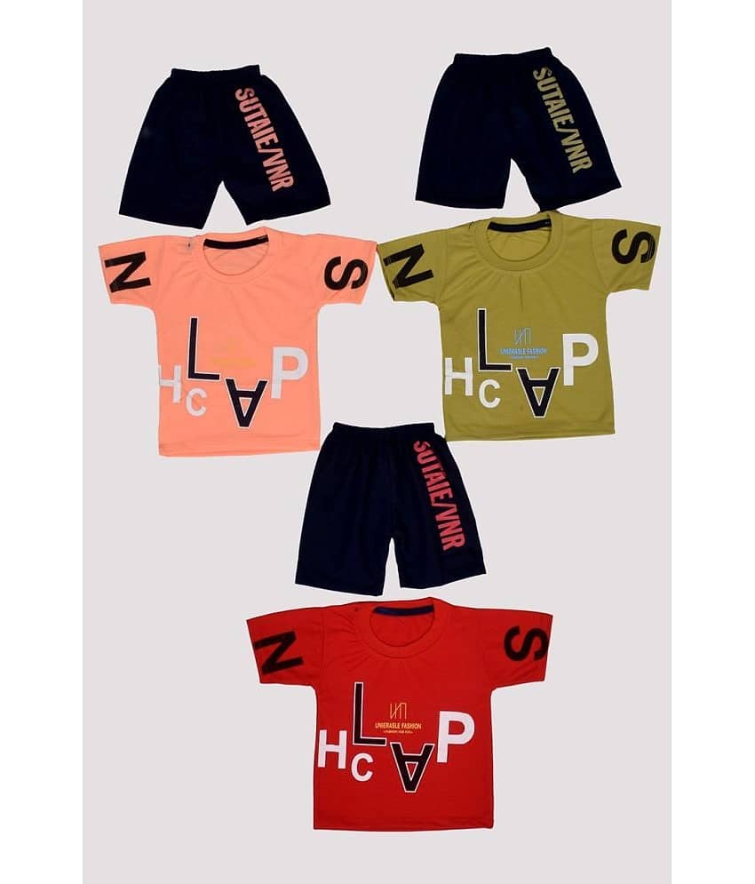 DIAMOND EXPORTER Pack of 3 Boys Cotton Blend T-Shirt & Capris Set ( Multicolor )