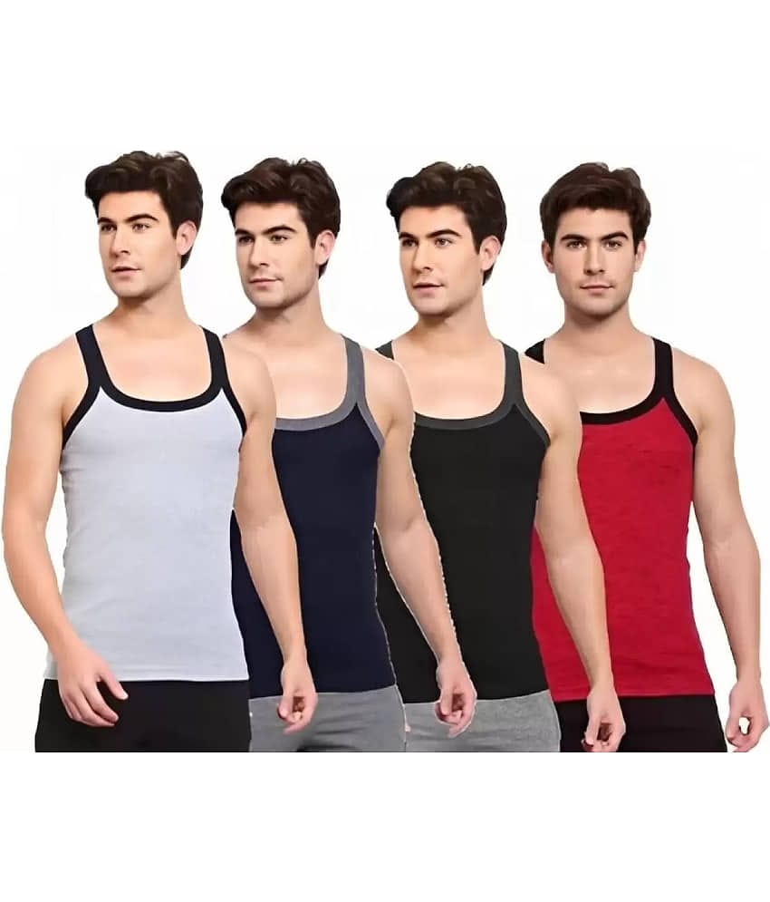 PUSHPADANT FASHION WEAR Pack of 4 Cotton Blend Basic Vest For Men ( Multicolor )