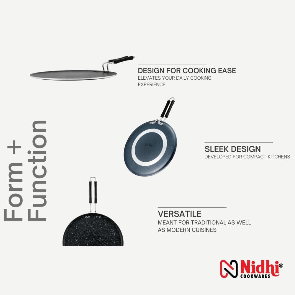 N NIDHI Delta Flat Tawa | 300mm Diameter | 4mm Thickness | Steel Wire Backelite Handle