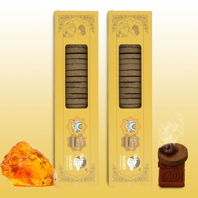 Nandi Air Purifier 100 Percent Desi Cow Dung Cake (42 Pcs) Plus 1 Tulsi Stand Amber Fragrance