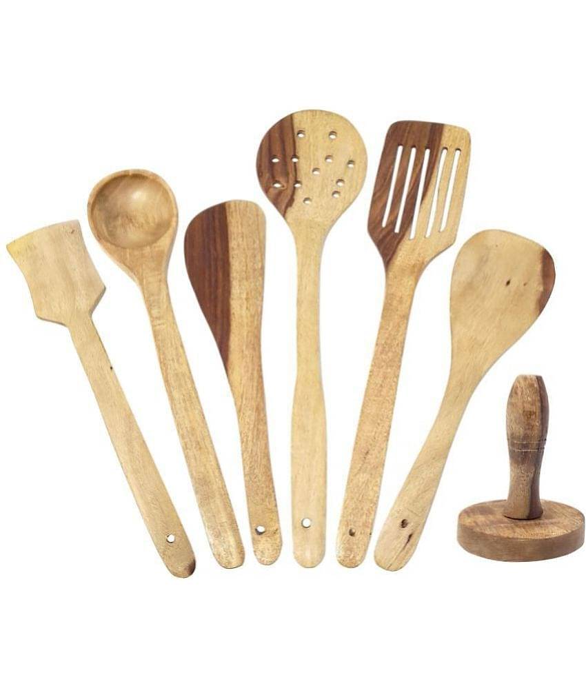 Buzykart - Brown Wood Offset Spatula ( Pack of 7 )