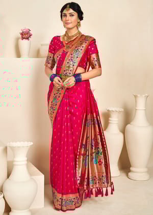 Strawberry Pink Woven Paithani Silk Saree