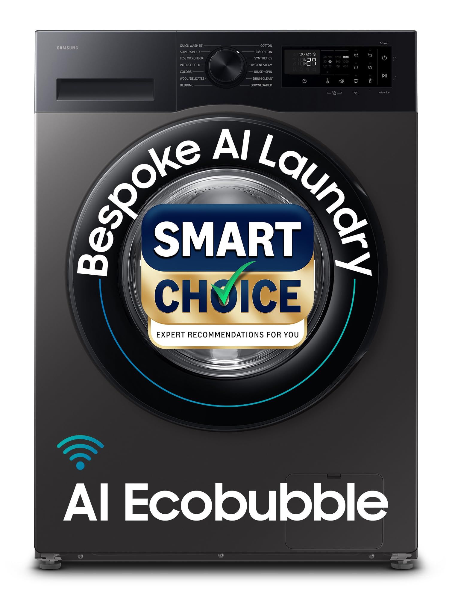 Samsung Smart Choice 12 kg, 5star, AI Ecobubble, Super Speed, Wi-Fi, Hygiene Steam with Inbuilt Heater, Digital Inverter, Fully-Automatic Front Load Washing Machine (WW12DG5B24AXTL, Inox) Samsung Smart Choice 12 kg, 5star, AI Ecobubble, Super Speed, Wi-F