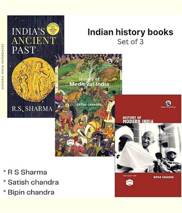 Modern History Bipan chandra Medieval History Satish Chandra Ancient History Rs sharma 3 Book set in English
