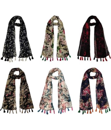 stolevilla Multi Printed Poly Cotton Yarn Stoles ( Pack of 6 )