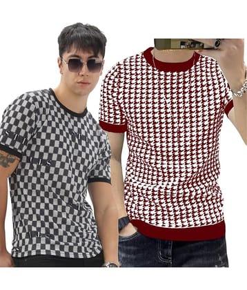 FABRIPPLE Polyester Regular Fit Self Design Half Sleeves Men's Round T-Shirt - Multicolor ( Pack of 1 )