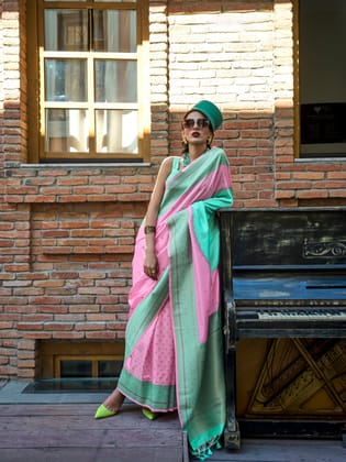 Pink Pure Soft Silk Woven Designed Saree