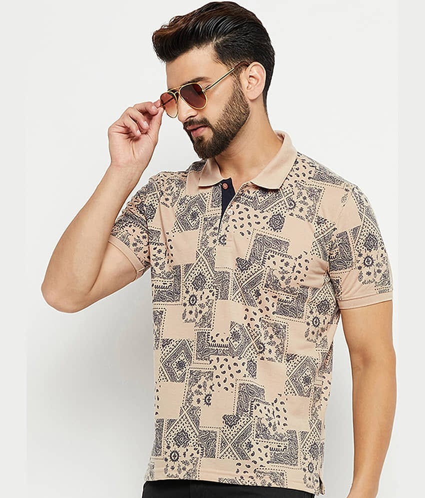 XFOX Pack of 1 Cotton Blend Regular Fit Printed Half Sleeves Men's Polo T Shirt ( Beige )