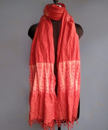 Carrot red white tie dyed cotton dupatta