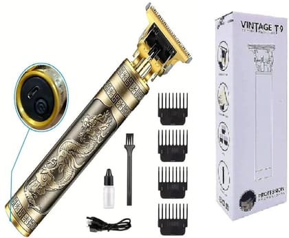 New Model Professional Hair Trimmer for Men – Golden Body, Cordless, 4 Guide Combs, USB Rechargeable,Men’s T9 Golden Trimmer – Zero Gap Professional Beard & Hair Clipper with Guide Combs & Brush Plastic Gold New Model Professional Hair Trimmer for Men – 
