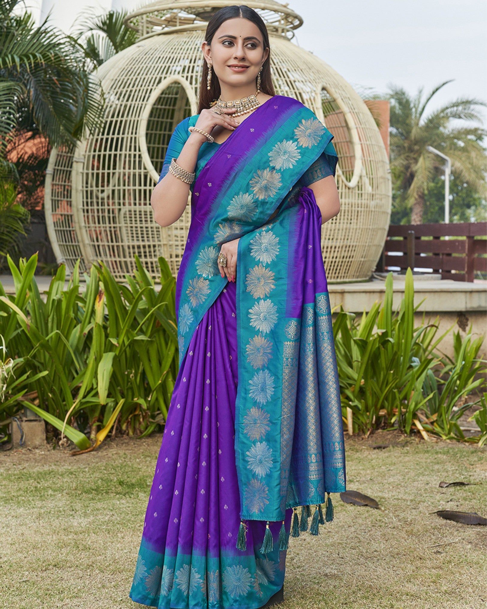 Marathi Mood Soft Silk Purple & Blue Saree Zari Woven