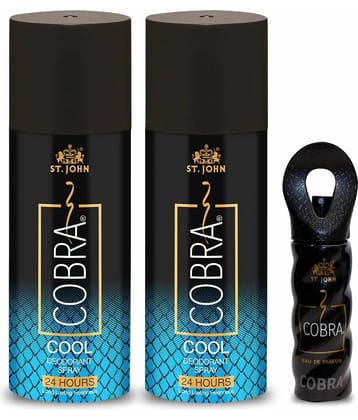 ST.JOHN Cobra Cool 150ml*2 & Cobra Perfume 15ml Deodorant Spray & Perfume for Men (315ml) Pack of 3
