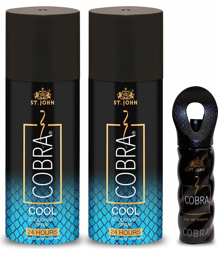 ST.JOHN Cobra Cool 150ml*2 & Cobra Perfume 15ml Deodorant Spray & Perfume for Men (315ml) Pack of 3