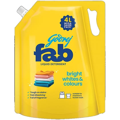 Godrej Fab Liquid Detergent - For Machine & Bucket Wash, 4 L