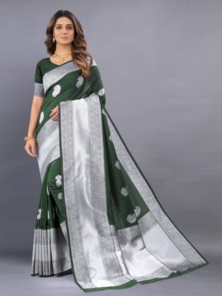 Yavira silk Women's Green Handwoven Silk Blend Saree