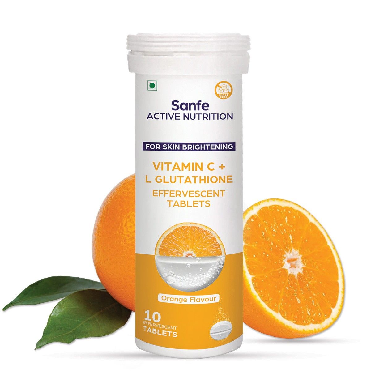 Sanfe Effervescent Tablets Vitamin C + L Glutathione Orange Flavor - 10 Tablets