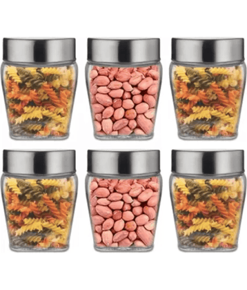 CROCO JAR Glass Silver Food Container ( Set of 6 )
