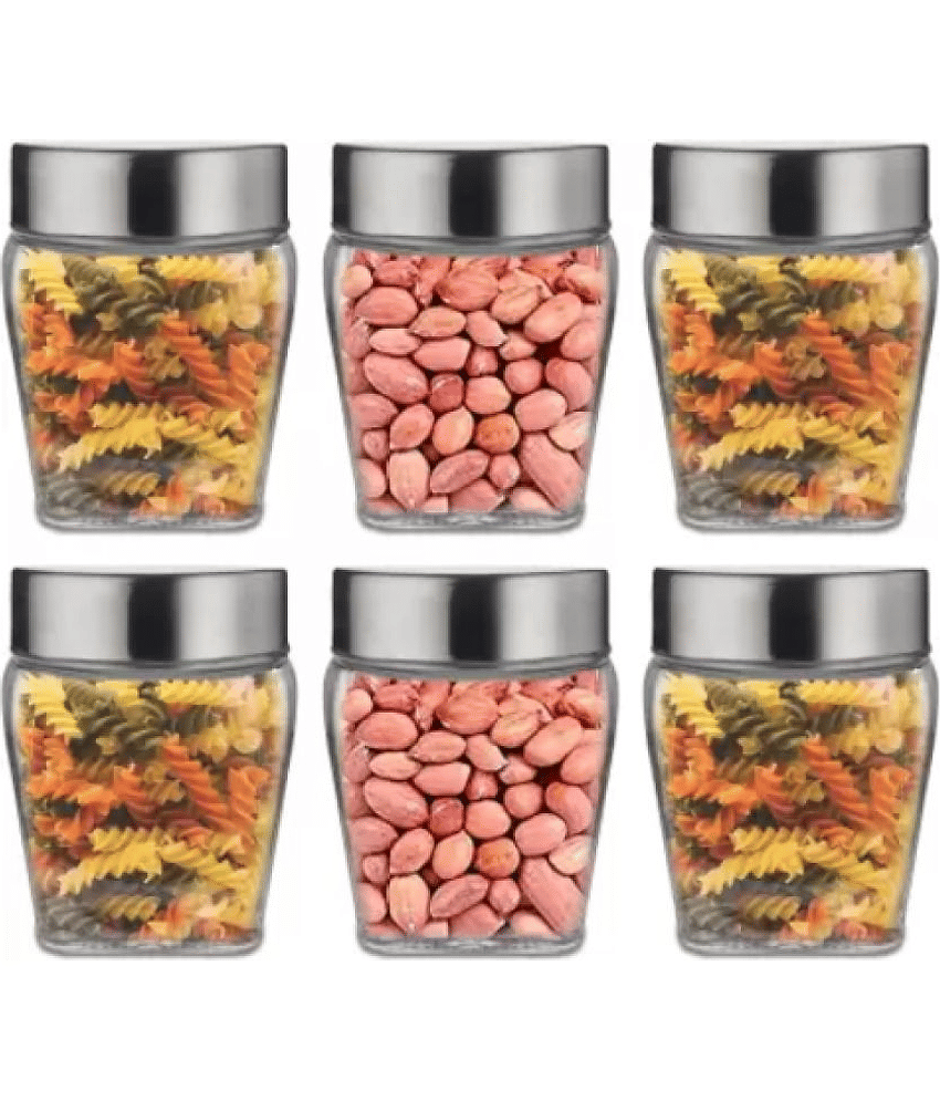 CROCO JAR Glass Silver Food Container ( Set of 6 )