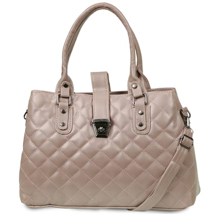 Jothi Sapphire Premium Womens Handbag | 3-Compartment Quilted Tote | Synthetic Leather | Matte Finish | Adjustable & Detachable Strap | Water-Resistant | Light Brown