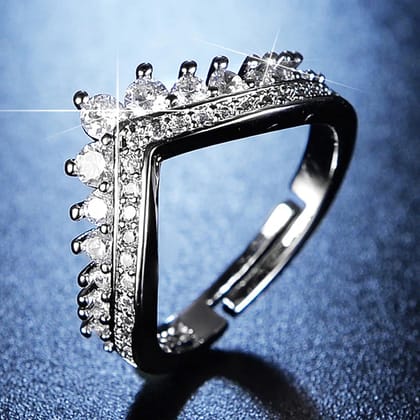 Silver Spark V-Diamond Ring (Adjustable)