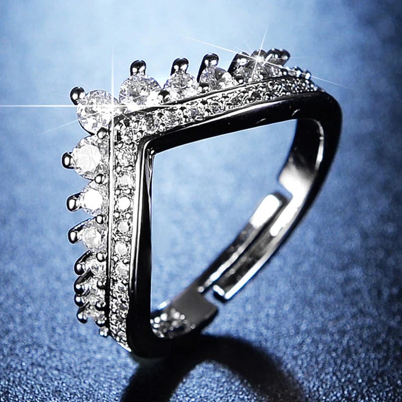 Silver Spark V-Diamond Ring (Adjustable)
