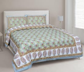 Premium Jaipuri Sanganeri Print 100% Cotton Double Bedsheet with Pillow Covers