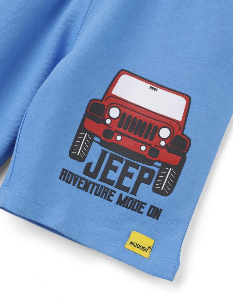 Latest Kids Boys Shorts Cotton French Terry All Aboard Blue Adventure Jeep 2025 at ShopCircuit |