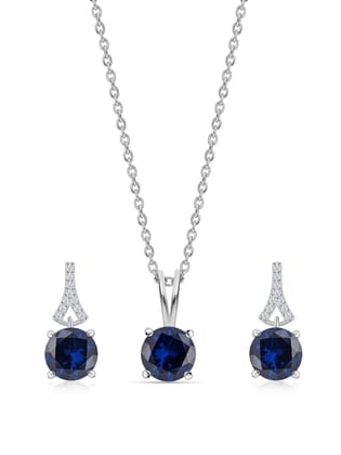 Blue Sapphire Solitaire Set For Women