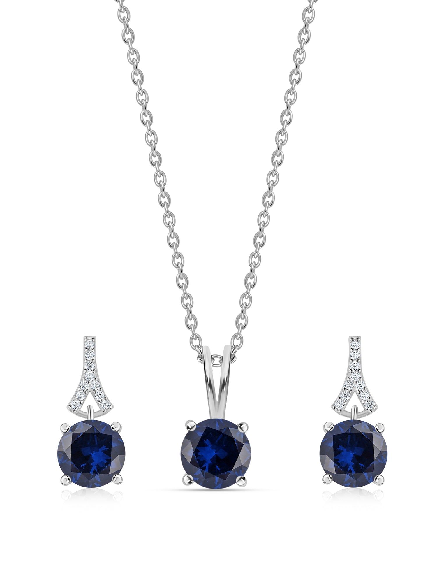 Blue Sapphire Solitaire Set For Women