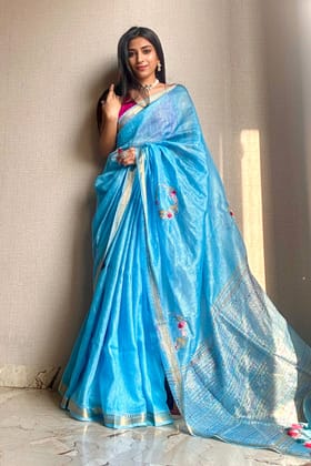 Nargis (Blue Silk Linen Saree)