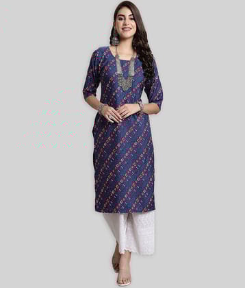 7Threads Crepe Printed Straight Women's Kurti - Blue ( Pack of 1 )